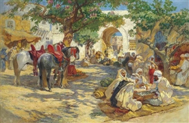 CHESS PLAYERS, BISKRA by Frederick Arthur Bridgman